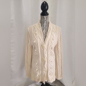 Free People Knitted Cream, Button Up Cardigan/Sweater Large